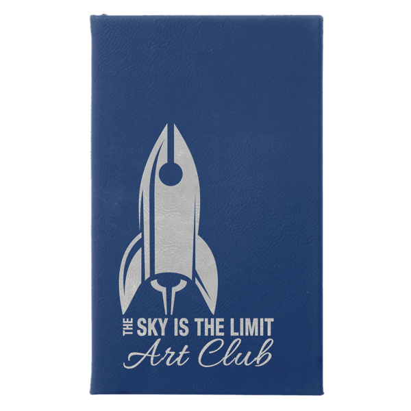 5 1/4" x 8 1/4" Blue/Silver Laserable Leatherette Sketch Book with Unlined  Notepad