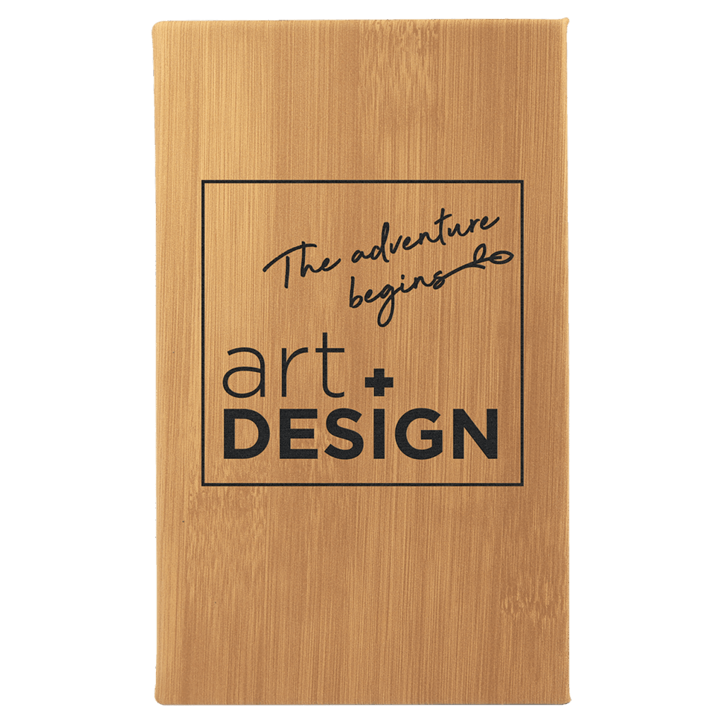 5 1/4" x 8 1/4" Bamboo Laserable Leatherette Sketch Book with Unlined Notepad