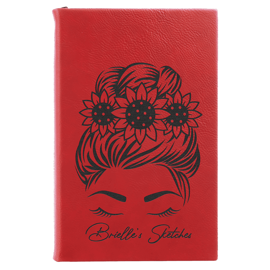 5 1/4" x 8 1/4" Red Laserable Leatherette Sketch Book with Unlined Notepad