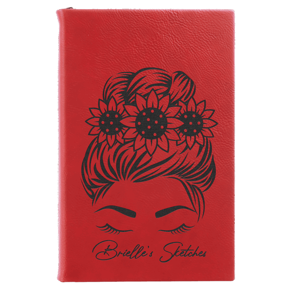 5 1/4" x 8 1/4" Red Laserable Leatherette Sketch Book with Unlined Notepad